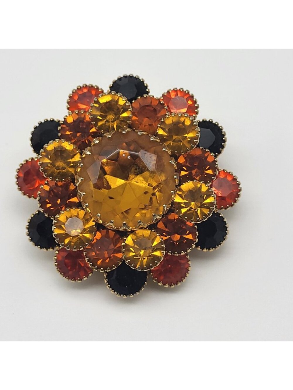 Beutiful Vintage 70's rhinestone brooch pin Fall Halloween orange glass stones
